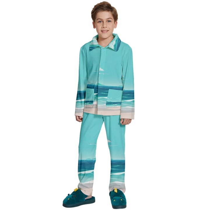 Ai Generated Ocean Waves Sea Water Anime Kids  Long Sleeve Velvet Pajamas Set