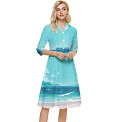 Ai Generated Ocean Waves Sea Water Anime Classy Knee Length Dress by Pakemis