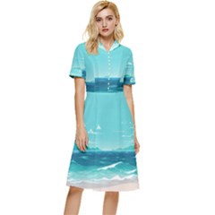 Ai Generated Ocean Waves Sea Water Anime Button Top Knee Length Dress by Pakemis