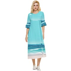 Ai Generated Ocean Waves Sea Water Anime Double Cuff Midi Dress by Pakemis