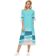 Ai Generated Ocean Waves Sea Water Anime Bow Sleeve Chiffon Midi Dress by Pakemis