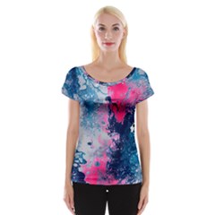 Fluid Art Pattern Cap Sleeve Top by GardenOfOphir