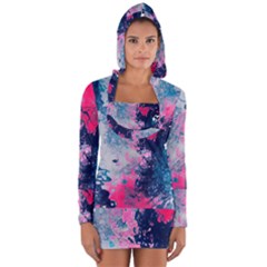 Fluid Art Pattern Long Sleeve Hooded T-shirt by GardenOfOphir