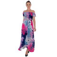 Fluid Art Pattern Off Shoulder Open Front Chiffon Dress by GardenOfOphir