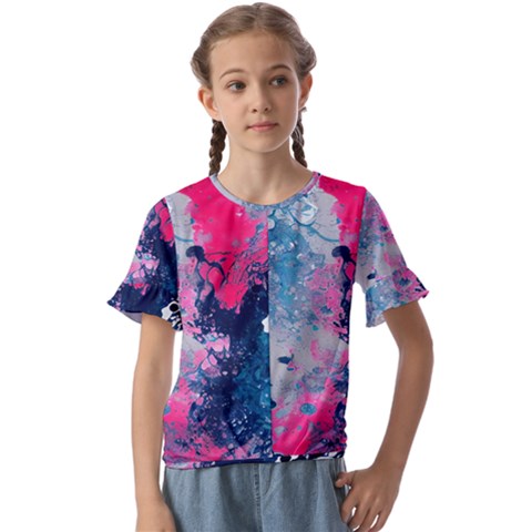 Fluid Art Pattern Kids  Cuff Sleeve Scrunch Bottom Tee by GardenOfOphir