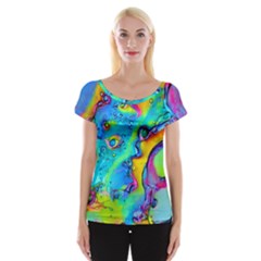 Marble Art Pattern Cap Sleeve Top by GardenOfOphir