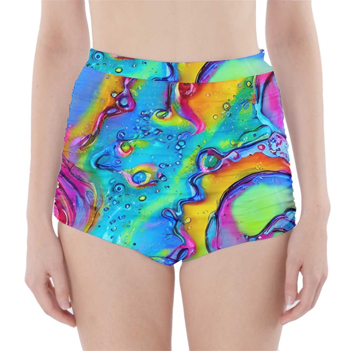 Marble Art Pattern High-Waisted Bikini Bottoms