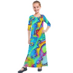 Marble Art Pattern Kids  Quarter Sleeve Maxi Dress by GardenOfOphir