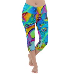 Marble Art Pattern Lightweight Velour Capri Yoga Leggings by GardenOfOphir