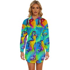 Marble Art Pattern Womens Long Sleeve Shirt Dress