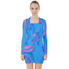 Liquid Background Pattern V-neck Bodycon Long Sleeve Dress by GardenOfOphir