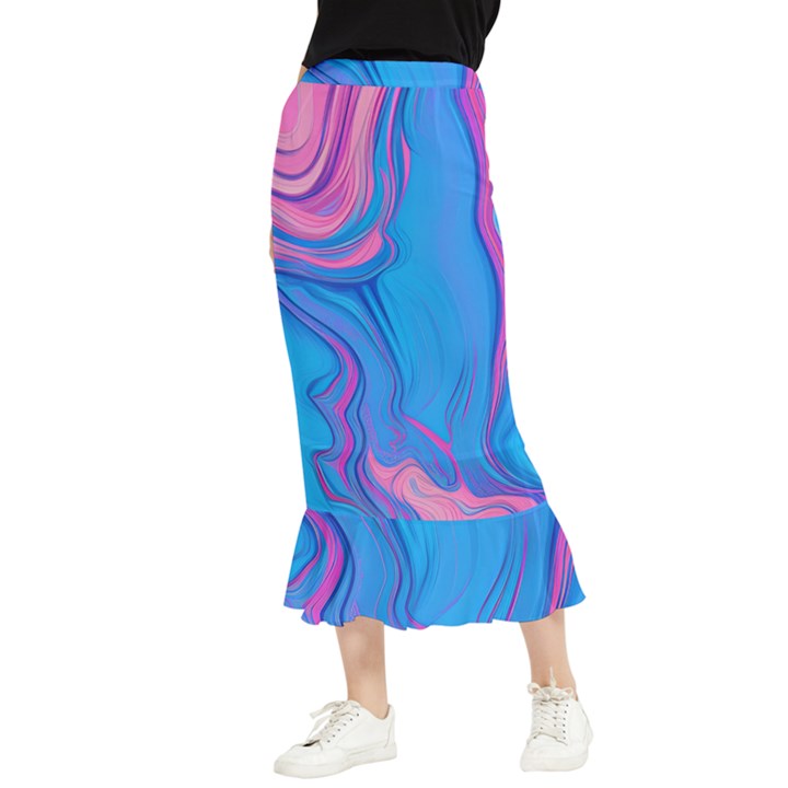 Liquid Background Pattern Maxi Fishtail Chiffon Skirt