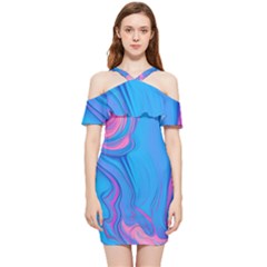 Liquid Background Pattern Shoulder Frill Bodycon Summer Dress by GardenOfOphir