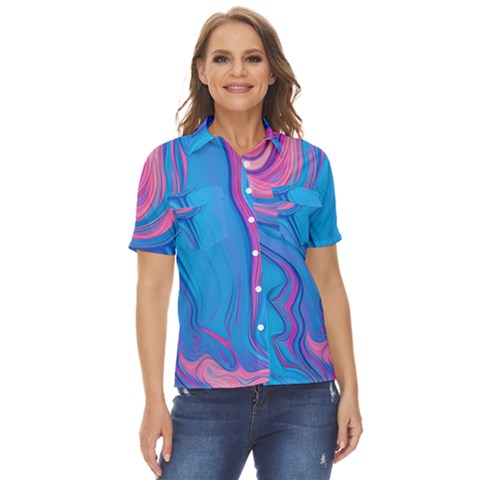 Liquid Background Pattern Women s Short Sleeve Double Pocket Shirt by GardenOfOphir