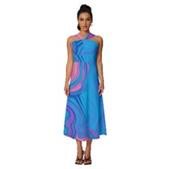 Liquid Background Pattern Sleeveless Cross Front Cocktail Midi Chiffon Dress