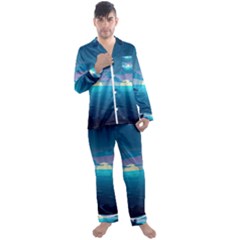 Ai Generated Ocean Sea Water Anime Nautical 2 Men s Long Sleeve Satin Pajamas Set by Pakemis