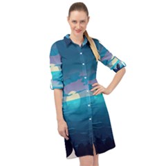 Ai Generated Ocean Sea Water Anime Nautical 2 Long Sleeve Mini Shirt Dress by Pakemis