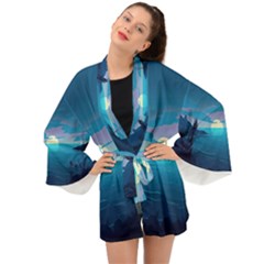 Ai Generated Ocean Sea Water Anime Nautical 2 Long Sleeve Kimono by Pakemis