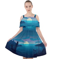 Ai Generated Ocean Sea Water Anime Nautical 2 Cut Out Shoulders Chiffon Dress by Pakemis