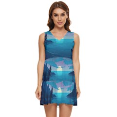 Ai Generated Ocean Sea Water Anime Nautical 2 Tiered Sleeveless Mini Dress by Pakemis