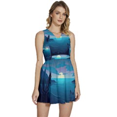 Ai Generated Ocean Sea Water Anime Nautical 2 Sleeveless High Waist Mini Dress by Pakemis