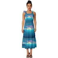 Ai Generated Ocean Sea Water Anime Nautical 2 Tie-strap Tiered Midi Chiffon Dress by Pakemis