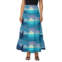 Ai Generated Ocean Sea Water Anime Nautical 2 Tiered Ruffle Maxi Skirt by Pakemis