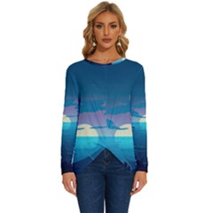 Ai Generated Ocean Sea Water Anime Nautical 2 Long Sleeve Crew Neck Pullover Top by Pakemis