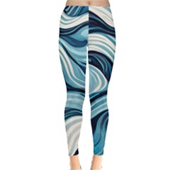 Pattern Ocean Waves Arctic Ocean Blue Nature Sea Leggings  by Pakemis