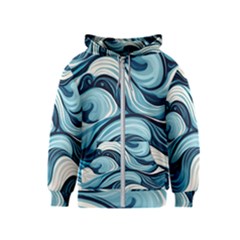 Pattern Ocean Waves Arctic Ocean Blue Nature Sea Kids  Zipper Hoodie by Pakemis