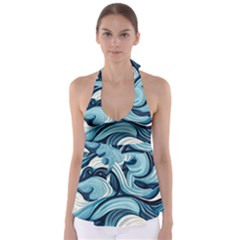 Pattern Ocean Waves Arctic Ocean Blue Nature Sea Babydoll Tankini Top by Pakemis