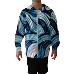 Pattern Ocean Waves Arctic Ocean Blue Nature Sea Kids  Hooded Windbreaker by Pakemis