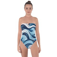 Pattern Ocean Waves Arctic Ocean Blue Nature Sea Tie Back One Piece Swimsuit by Pakemis