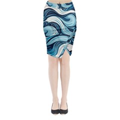 Pattern Ocean Waves Arctic Ocean Blue Nature Sea Midi Wrap Pencil Skirt by Pakemis