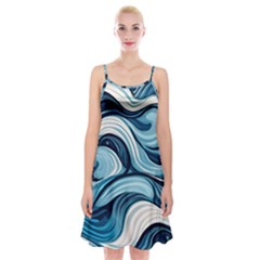 Pattern Ocean Waves Arctic Ocean Blue Nature Sea Spaghetti Strap Velvet Dress by Pakemis