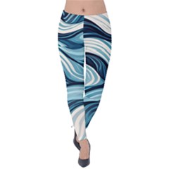 Pattern Ocean Waves Arctic Ocean Blue Nature Sea Velvet Leggings by Pakemis