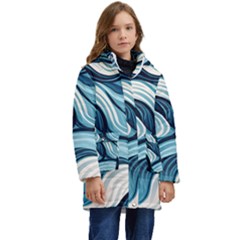 Pattern Ocean Waves Arctic Ocean Blue Nature Sea Kid s Hooded Longline Puffer Jacket by Pakemis