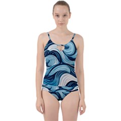 Pattern Ocean Waves Arctic Ocean Blue Nature Sea Cut Out Top Tankini Set by Pakemis