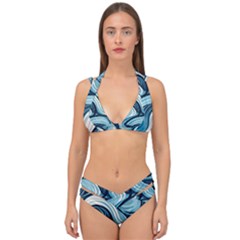 Pattern Ocean Waves Arctic Ocean Blue Nature Sea Double Strap Halter Bikini Set by Pakemis