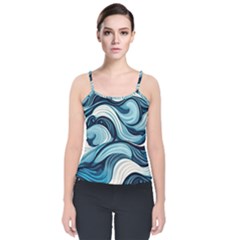 Pattern Ocean Waves Arctic Ocean Blue Nature Sea Velvet Spaghetti Strap Top by Pakemis