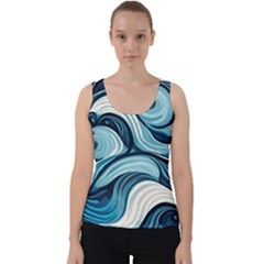 Pattern Ocean Waves Arctic Ocean Blue Nature Sea Velvet Tank Top by Pakemis