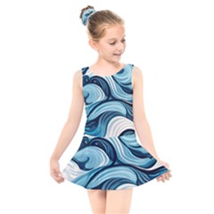 Pattern Ocean Waves Arctic Ocean Blue Nature Sea Kids  Skater Dress Swimsuit by Pakemis