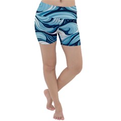 Pattern Ocean Waves Arctic Ocean Blue Nature Sea Lightweight Velour Yoga Shorts by Pakemis