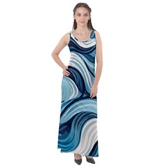 Pattern Ocean Waves Arctic Ocean Blue Nature Sea Sleeveless Velour Maxi Dress by Pakemis