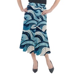 Pattern Ocean Waves Arctic Ocean Blue Nature Sea Midi Mermaid Skirt by Pakemis