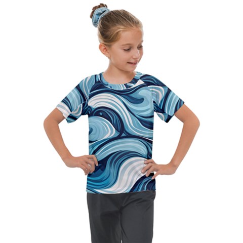 Pattern Ocean Waves Arctic Ocean Blue Nature Sea Kids  Mesh Piece Tee by Pakemis