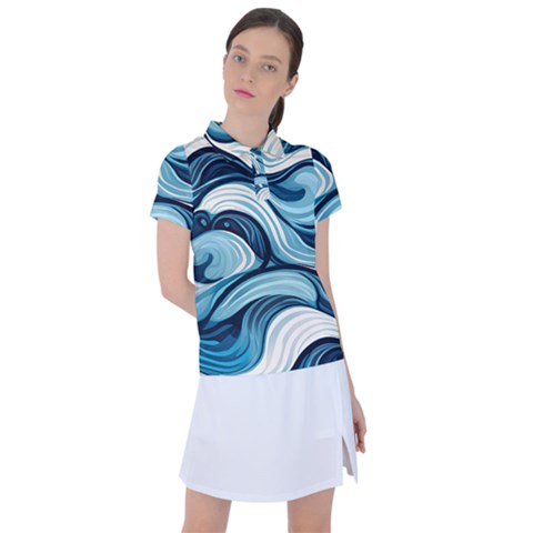 Pattern Ocean Waves Arctic Ocean Blue Nature Sea Women s Polo Tee by Pakemis