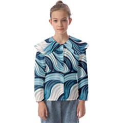 Pattern Ocean Waves Arctic Ocean Blue Nature Sea Kids  Peter Pan Collar Blouse by Pakemis