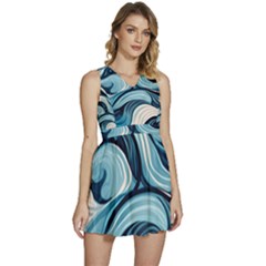 Pattern Ocean Waves Arctic Ocean Blue Nature Sea Sleeveless High Waist Mini Dress by Pakemis