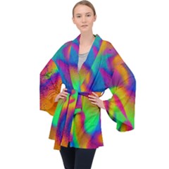 Fluid Background Pattern Long Sleeve Velvet Kimono  by GardenOfOphir